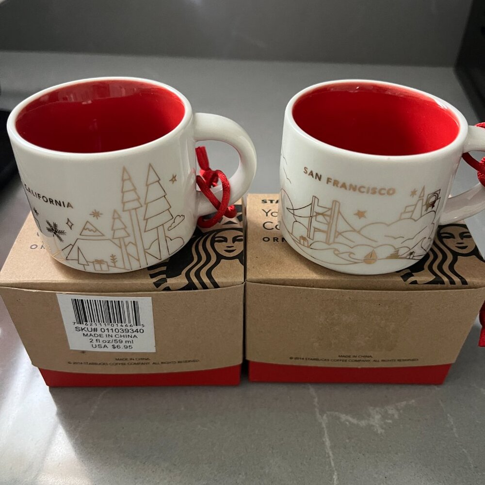 Set of 2 ceramic "You are Here" ornaments & set of 2 demi 3 ounce cups - Picture 9 of 10